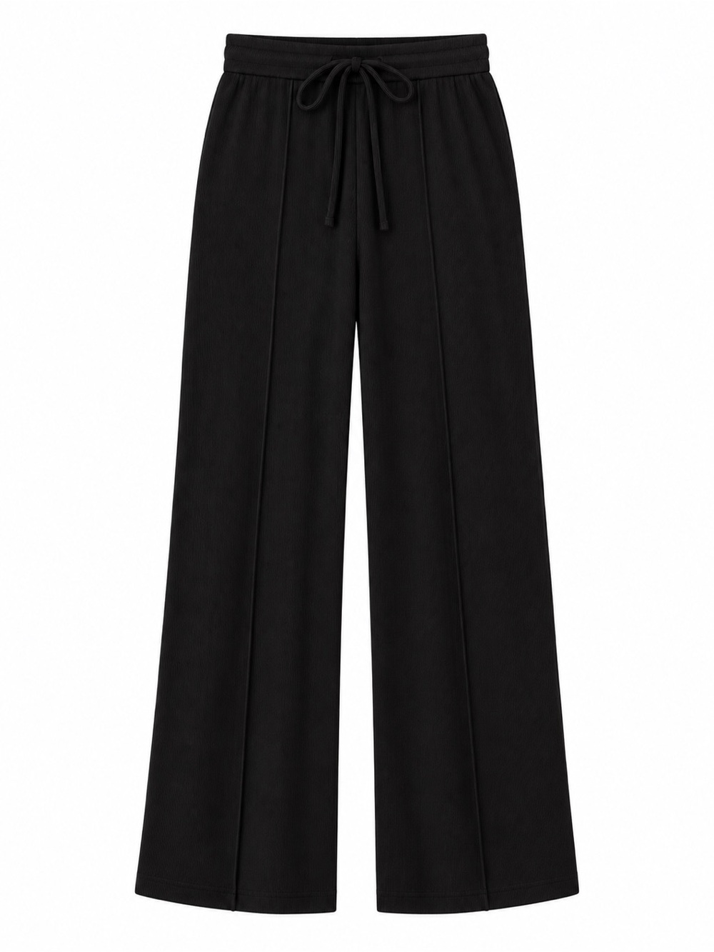 Effortless Black Wide-Leg Drawcord Pants